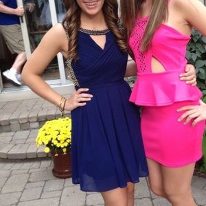 Navy Blue Dress with Gold Beading